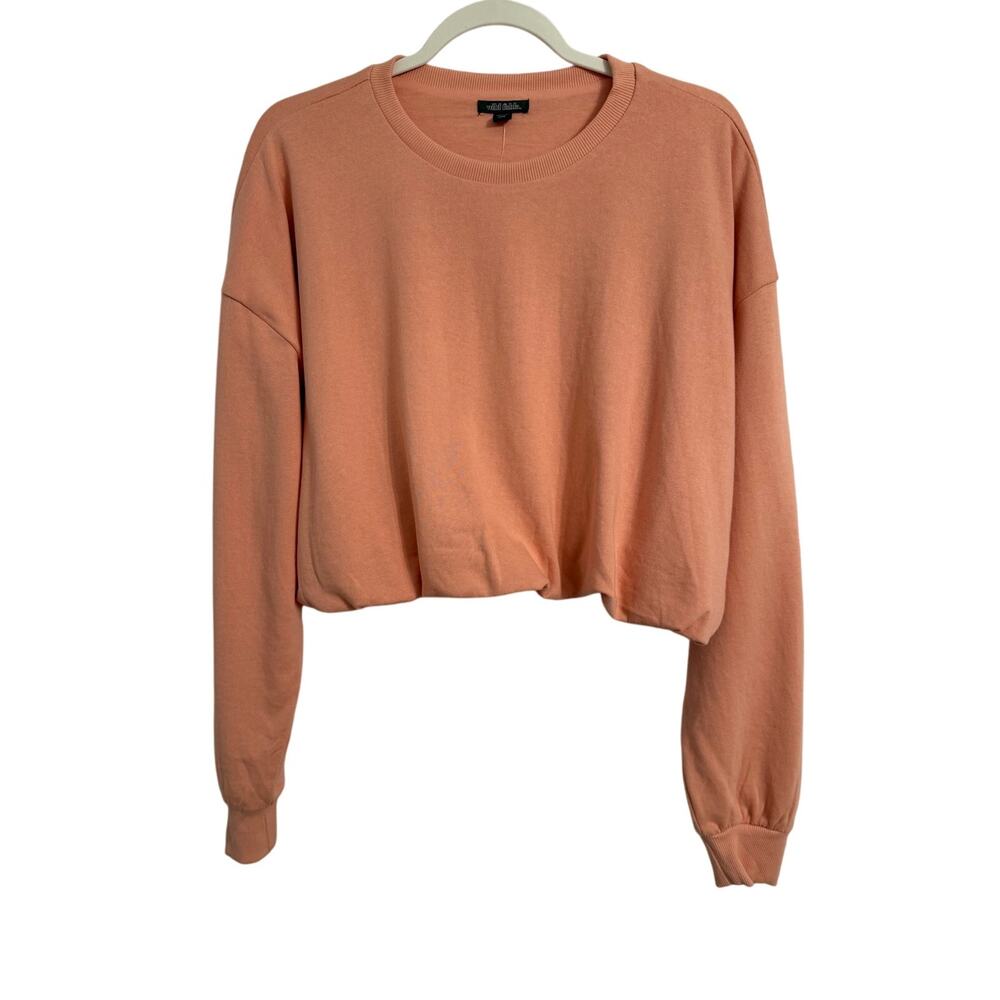 Wild Fable NWOT Cropped Bubble Hem Cozy Sweatshirt‎ Women's M Peach Athleisure - Picture 1 of 12
